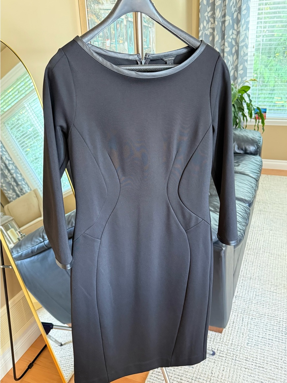 Ann Taylor Black Sheath Dress Faux Leather Trim Size 4
